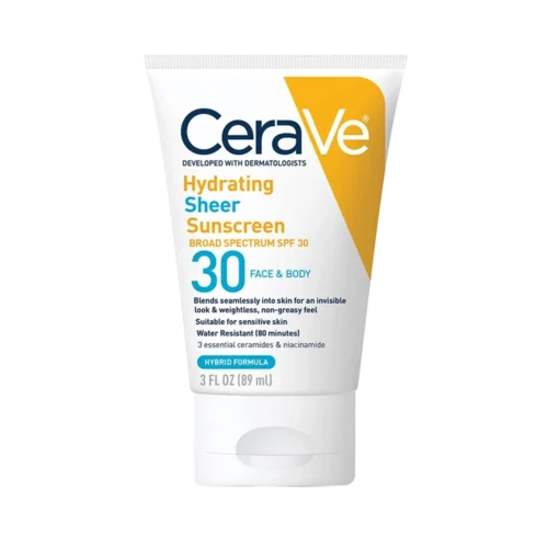 CeraVe Hydrating Sheer Sunscreen Broad Spectrum SPF 30 for Face & Body - Image 1