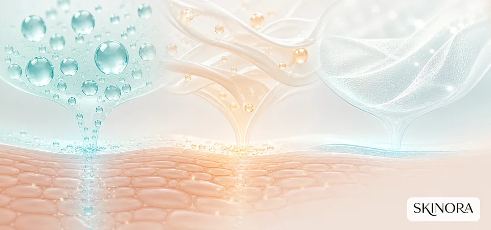 Humectant droplets, emollient lipids and an occlusive veil over the skin surface
