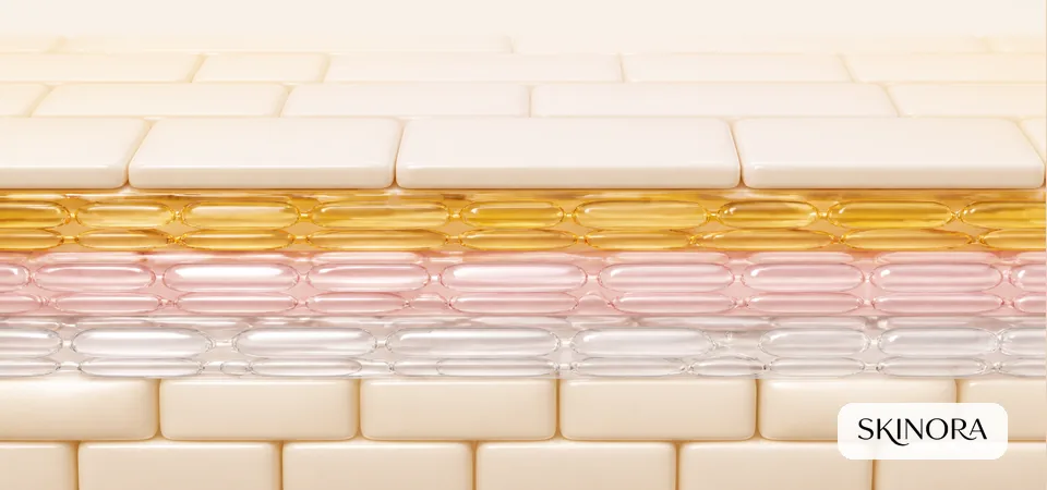 Ceramic skin-cell tiles separated by three intercellular lipid layers