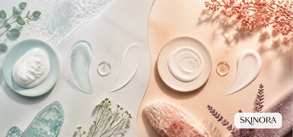 Top-down morning and evening routine textures for oily skin