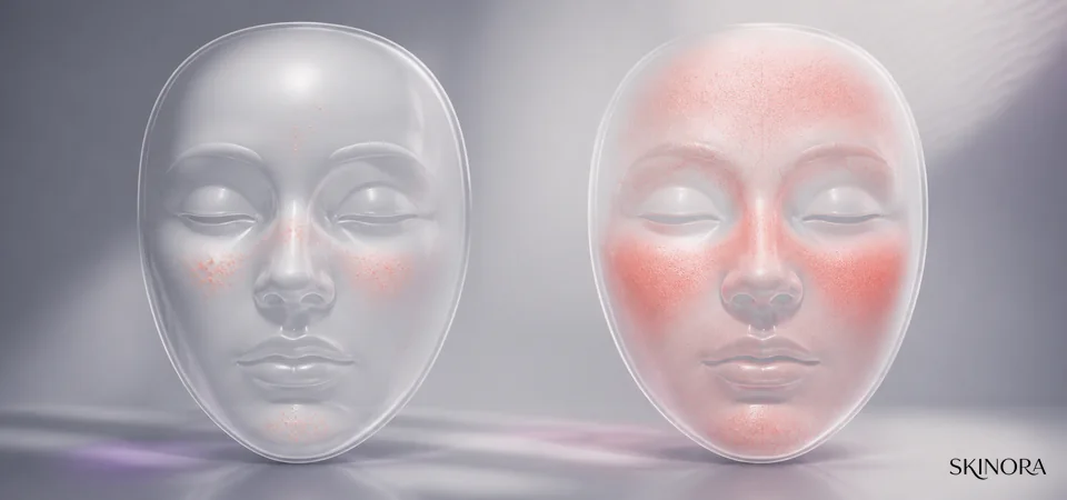 Text-free clinical-style comparison of localized breakouts and diffuse irritated skin