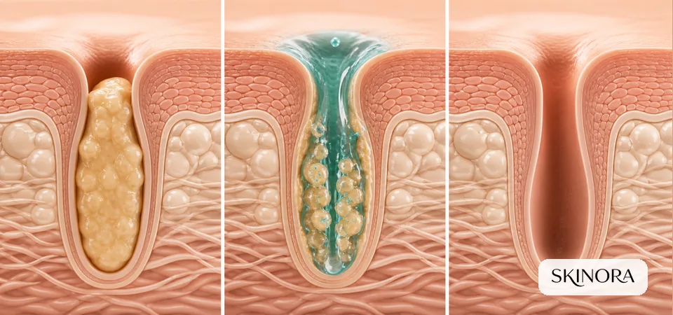 Three-stage pore model showing congestion loosening and a clearer pore