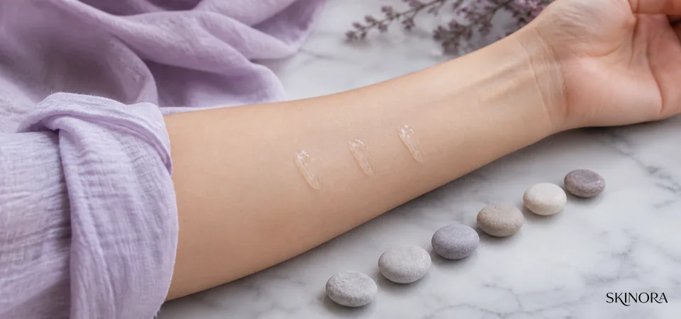 Step-by-step patch test shown on the inner arm without text