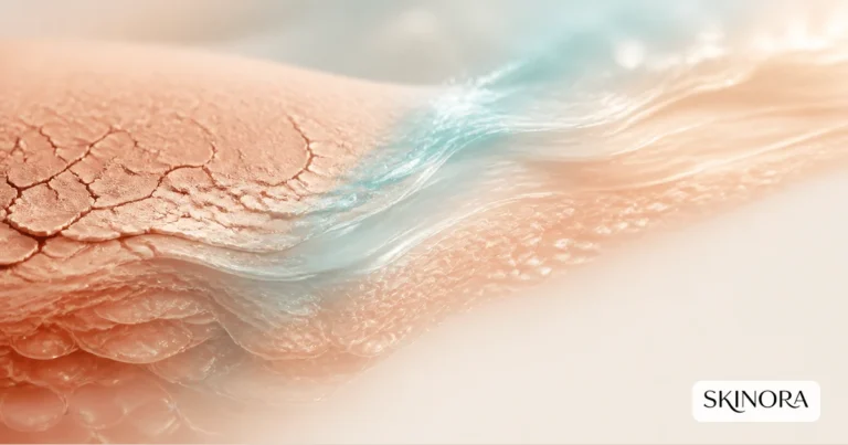 Visual transition from a compromised skin barrier to hydrated skin