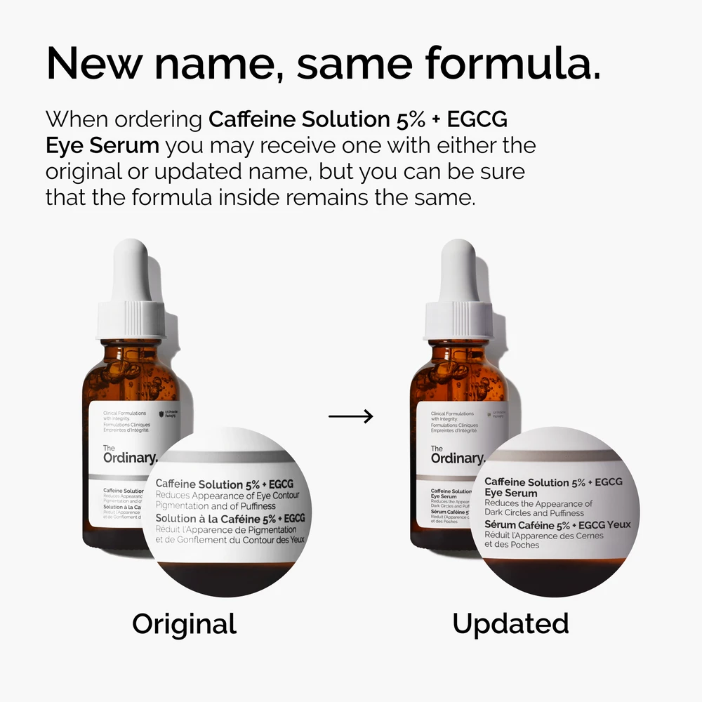 The Ordinary Caffeine Solution 5% + EGCG ძველი და განახლებული შეფუთვის სახელი