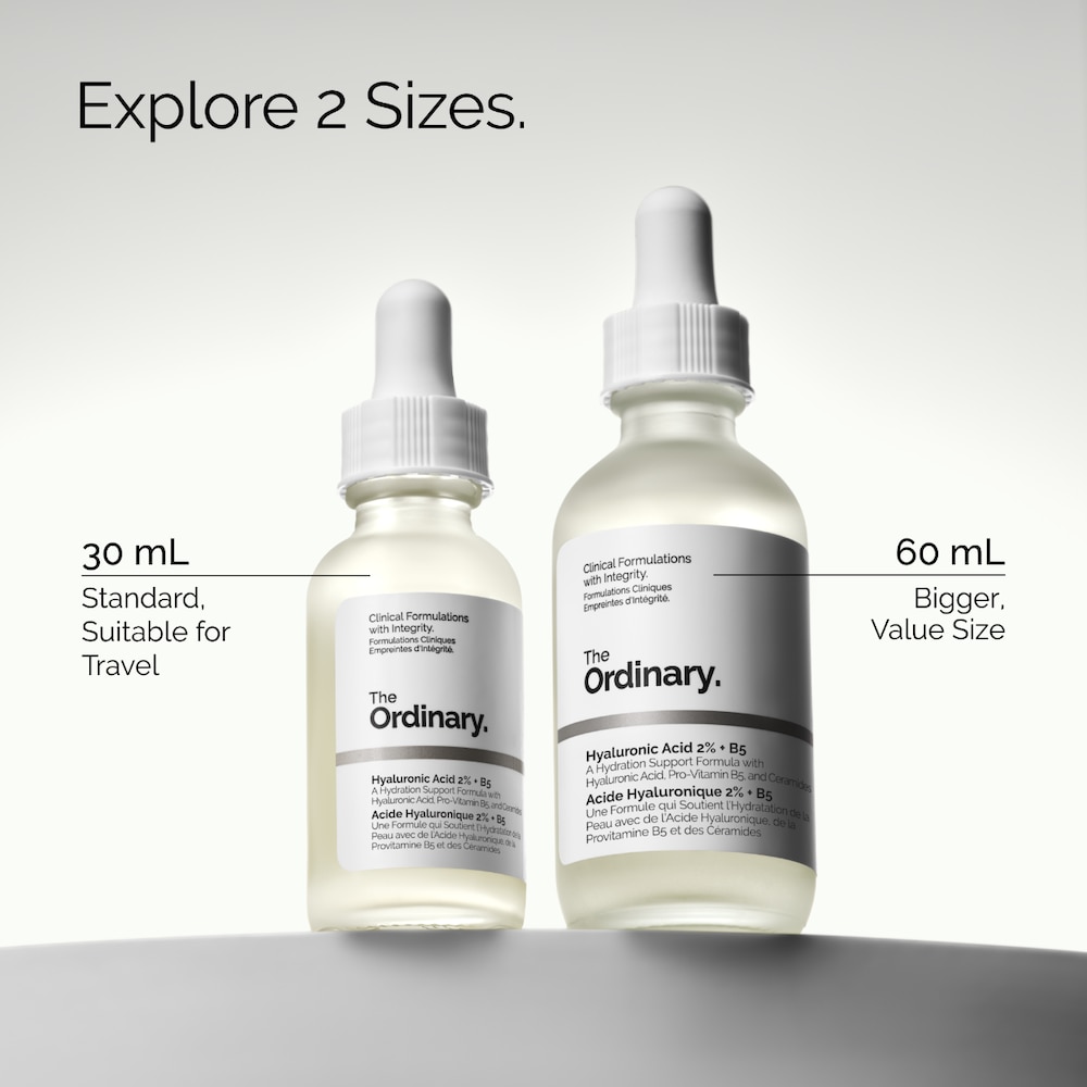 The Ordinary ჰიალურონის მჟავა 2% + B5 კერამიდებით, 30 და 60 მლ ბოთლები