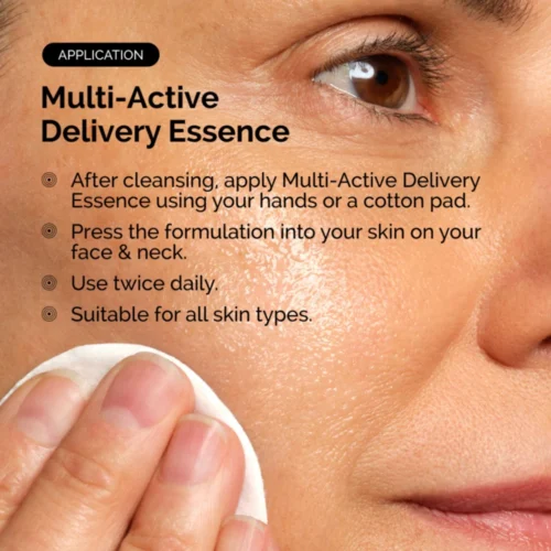 Applying The Ordinary Multi-Active Delivery Essence with a cotton pad