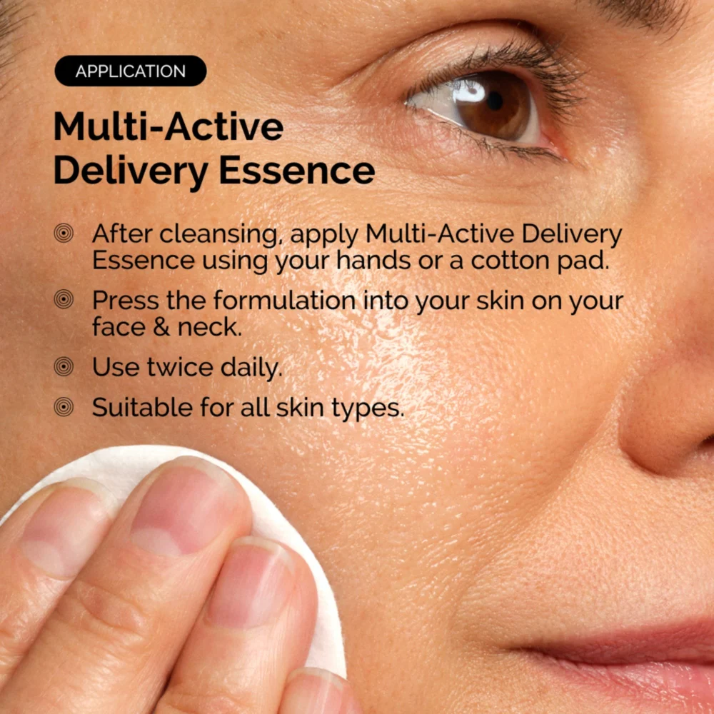 Applying The Ordinary Multi-Active Delivery Essence with a cotton pad