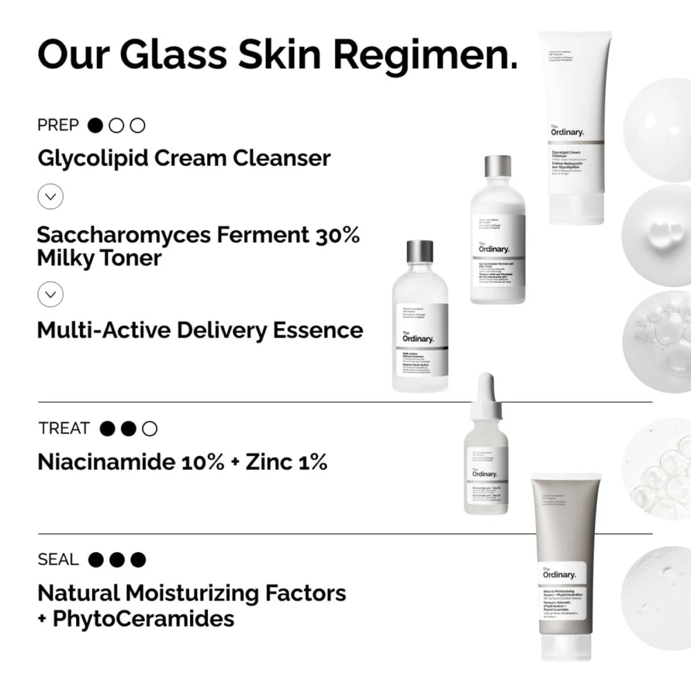 The Ordinary glass skin routine with Multi-Active Delivery Essence