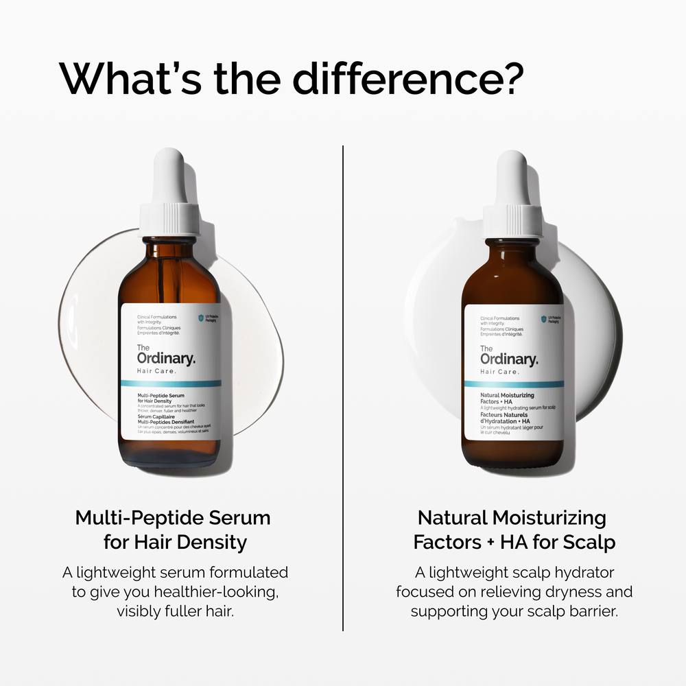 Сравнение The Ordinary Multi-Peptide Serum for Hair Density и Natural Moisturizing Factors + HA for Scalp