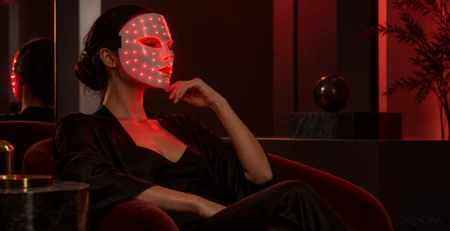 LED face mask red and blue light editorial image by Skinora
